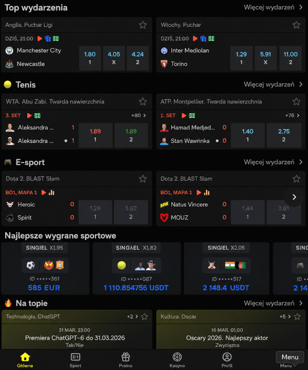 Aplikacja mobilna Parimatch na Androida