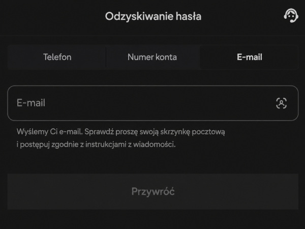 Funkcja odzyskiwania zapomnianego hasła